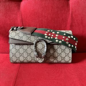 高档包批发城棕色帆布配皮虎头扣小号手拿包链条包酒神包731782