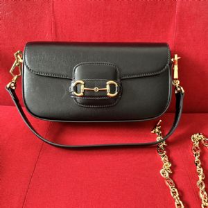 临汾高档包包批发市场新款1955马衔扣横版马鞍黑色全皮链条腋下包