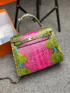 广州工厂批发爱马凯利25cm 进口蟒蛇皮全手工蜡线