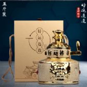 5斤装好运连连摆件酒瓶 景德镇镀金陶瓷酒瓶生产厂家
