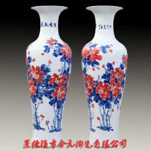 供应大师手绘青花陶瓷落地大花瓶摆件